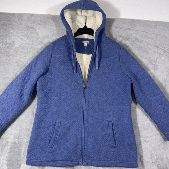 L.L. Bean Jacket Womens Light Blue Sherpa Lined Quilted Fleece Zip Classic - Picture 2 of 9